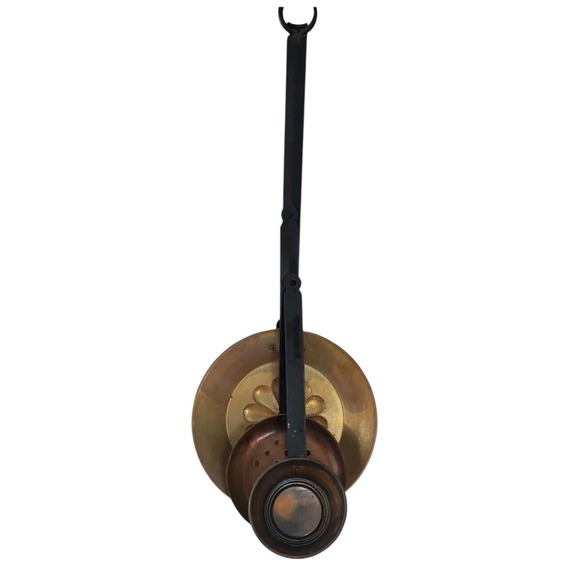 3 Vintage Copper & Brass Primitive Hanging Long Handle Skillet Dipper‎ Strainer